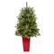 3.5ft. Pre-Lit Snowed Grand Teton Fir Christmas Tree in Red Planter